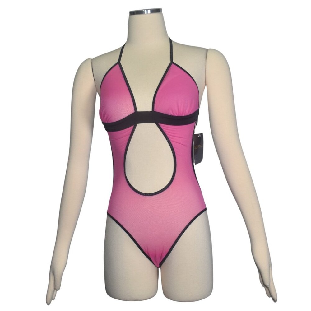 Seduction by Frederick's Of Hollywood Pink Lingerie Bodysuit Mesh Thong M